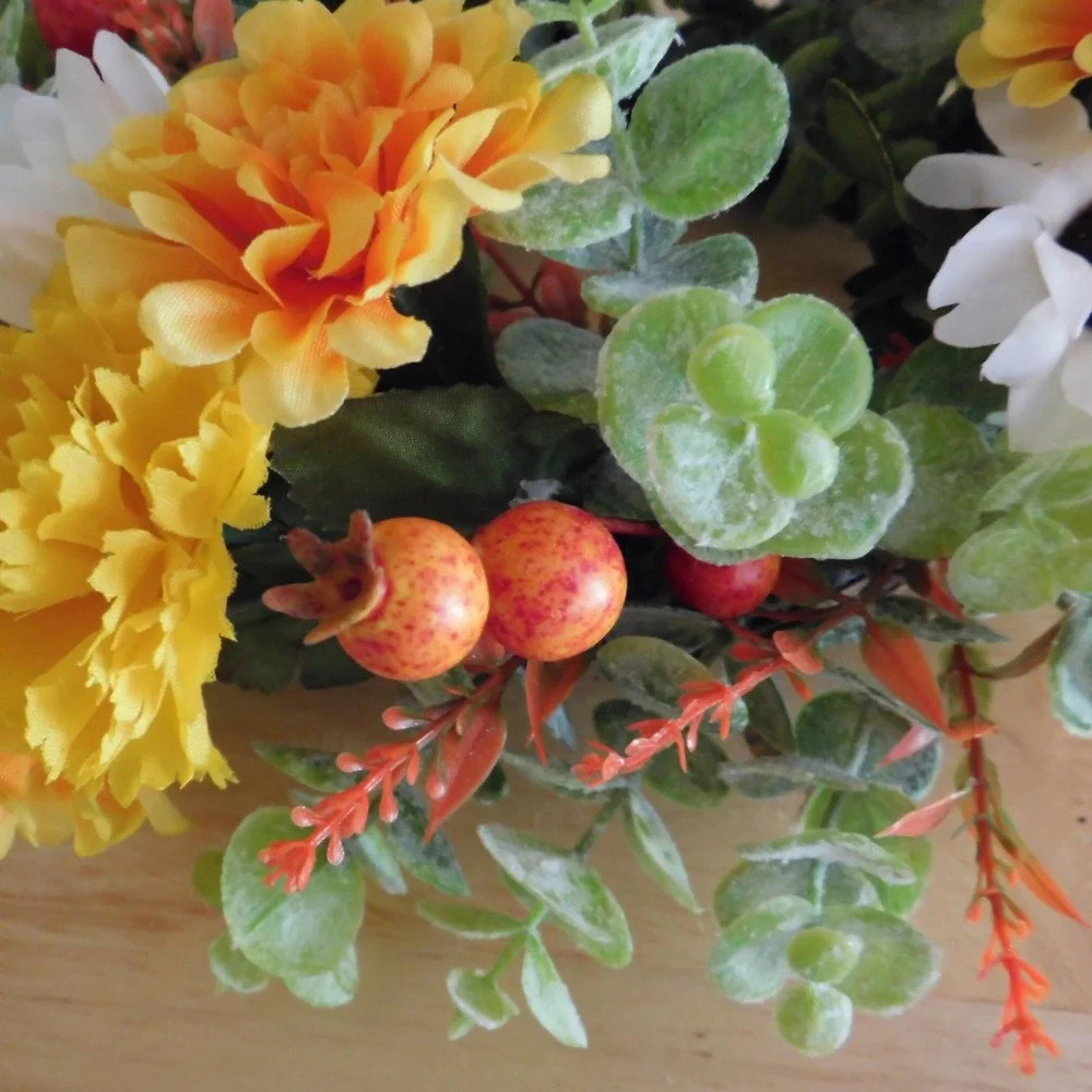 Mini Fall Wreath, Candle Ring, Grapevine Wreath, Year Round Cabinet Decor MIrror